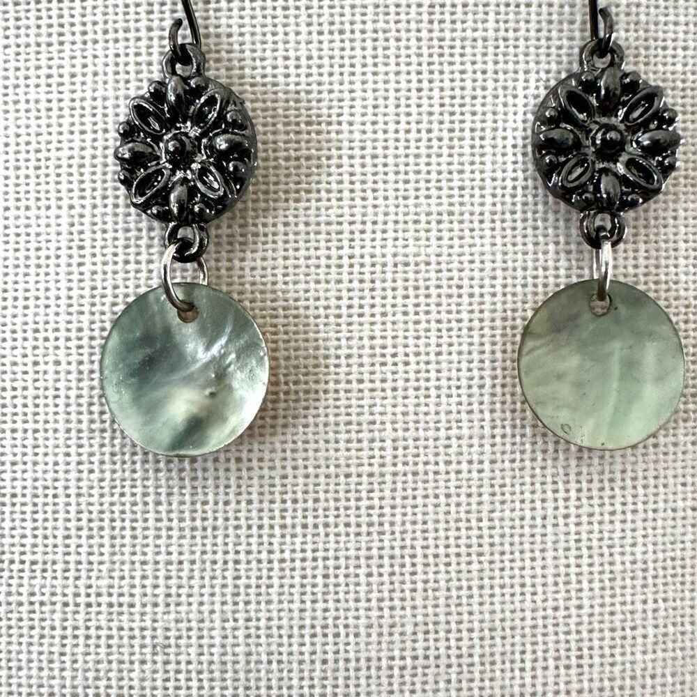 Silver tone abalone drop earrings